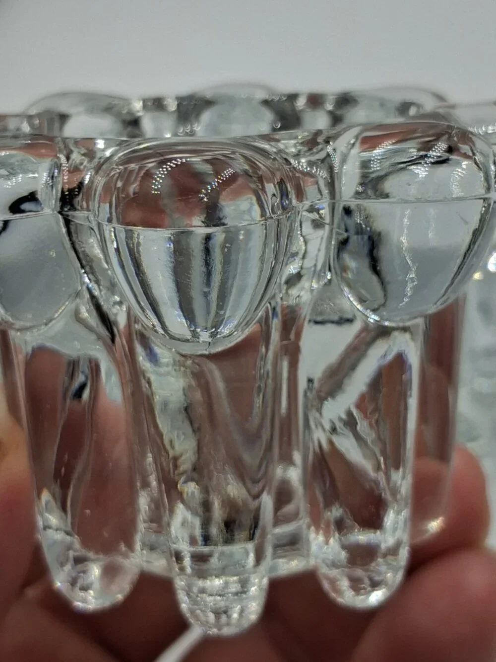 Lot of 4 Vintage Indonesia Heavy Clear Glass Tealight Flower Petal Scroll Holder